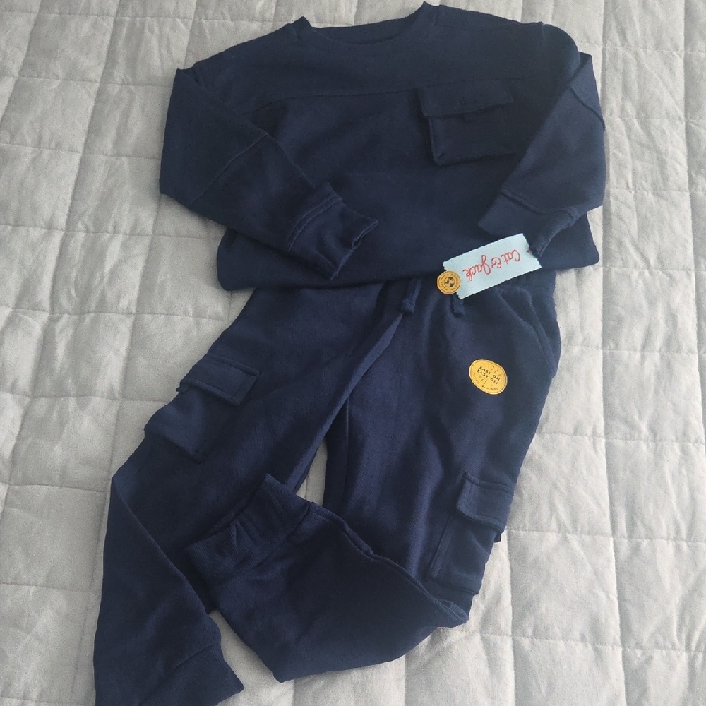 NWT Cat & Jack 2 Piece Navy Blue Sweatshirt and Cargo Joggers Set